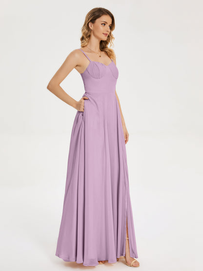 Ruth Spaghetti Straps A-line Bridesmaid Dress with Slit