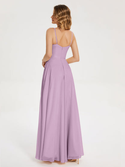 Ruth Spaghetti Straps A-line Bridesmaid Dress with Slit