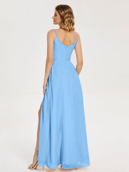 Blake Spaghetti Straps Chiffon Bridesmaid Dress with Slit