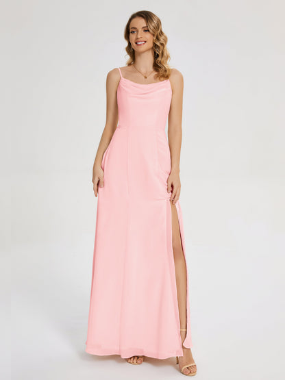 Blake Spaghetti Straps Chiffon Bridesmaid Dress with Slit