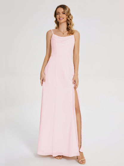 Blake Spaghetti Straps Chiffon Bridesmaid Dress with Slit