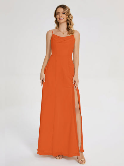 Blake Spaghetti Straps Chiffon Bridesmaid Dress with Slit