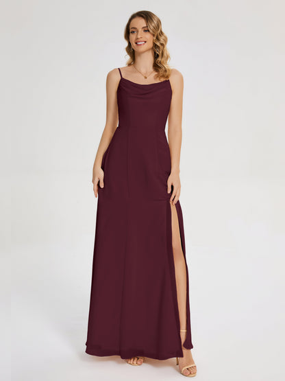 Blake Spaghetti Straps Chiffon Bridesmaid Dress with Slit