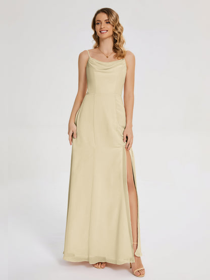 Blake Spaghetti Straps Chiffon Bridesmaid Dress with Slit