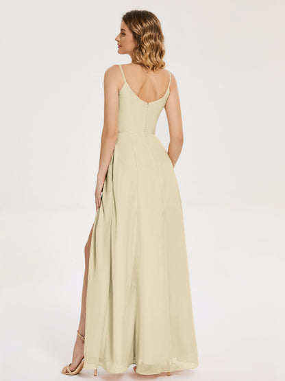 Blake Spaghetti Straps Chiffon Bridesmaid Dress with Slit