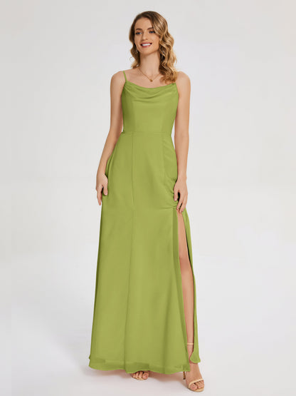 Blake Spaghetti Straps Chiffon Bridesmaid Dress with Slit