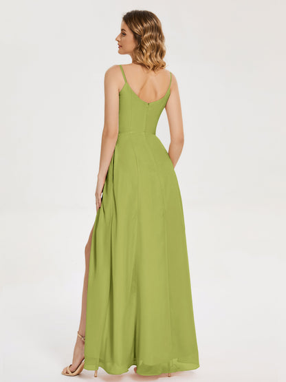 Blake Spaghetti Straps Chiffon Bridesmaid Dress with Slit