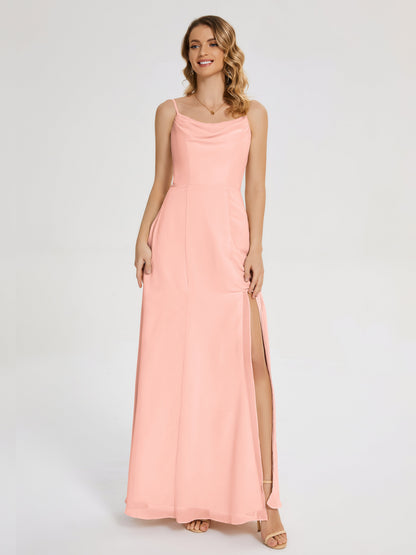 Blake Spaghetti Straps Chiffon Bridesmaid Dress with Slit