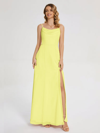 Blake Spaghetti Straps Chiffon Bridesmaid Dress with Slit