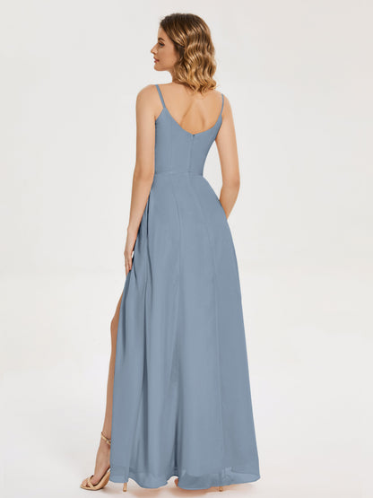Blake Spaghetti Straps Chiffon Bridesmaid Dress with Slit