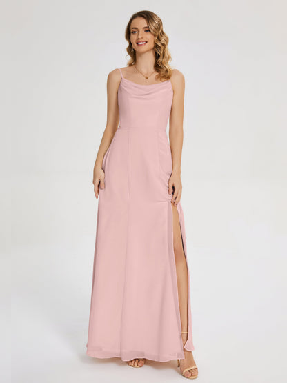 Blake Spaghetti Straps Chiffon Bridesmaid Dress with Slit