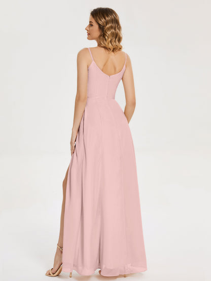 Blake Spaghetti Straps Chiffon Bridesmaid Dress with Slit
