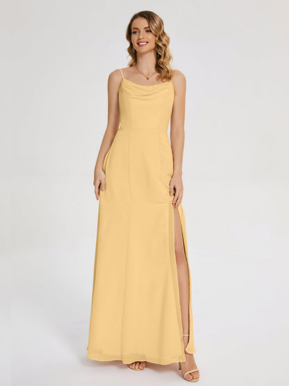 Blake Spaghetti Straps Chiffon Bridesmaid Dress with Slit