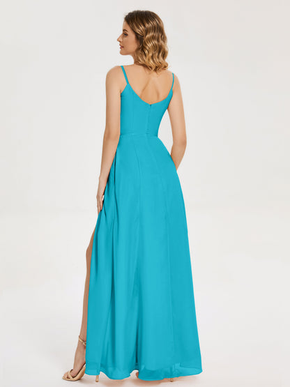 Blake Spaghetti Straps Chiffon Bridesmaid Dress with Slit