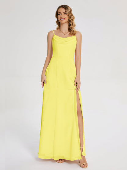 Blake Spaghetti Straps Chiffon Bridesmaid Dress with Slit