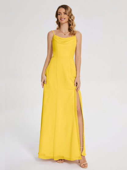 Blake Spaghetti Straps Chiffon Bridesmaid Dress with Slit