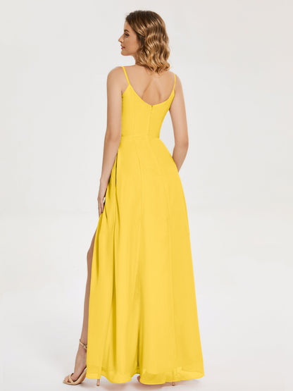 Blake Spaghetti Straps Chiffon Bridesmaid Dress with Slit