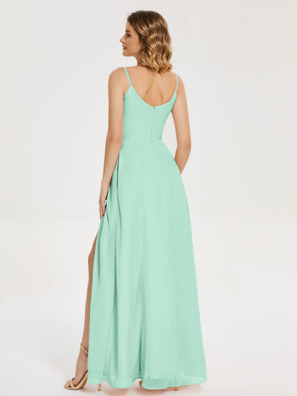 Blake Spaghetti Straps Chiffon Bridesmaid Dress with Slit
