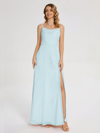 Blake Spaghetti Straps Chiffon Bridesmaid Dress with Slit