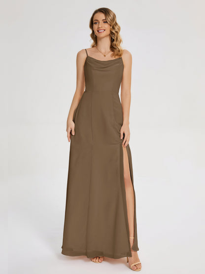 Blake Spaghetti Straps Chiffon Bridesmaid Dress with Slit