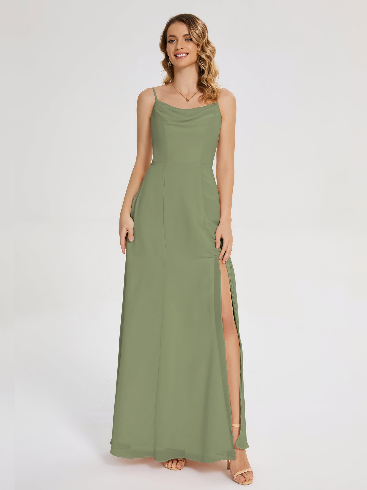 Blake Spaghetti Straps Chiffon Bridesmaid Dress with Slit