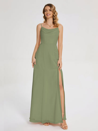 Blake Spaghetti Straps Chiffon Bridesmaid Dress with Slit