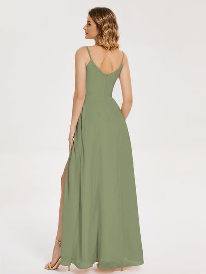 Blake Spaghetti Straps Chiffon Bridesmaid Dress with Slit