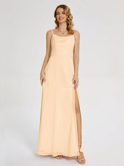 Blake Spaghetti Straps Chiffon Bridesmaid Dress with Slit