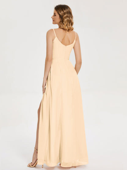 Blake Spaghetti Straps Chiffon Bridesmaid Dress with Slit