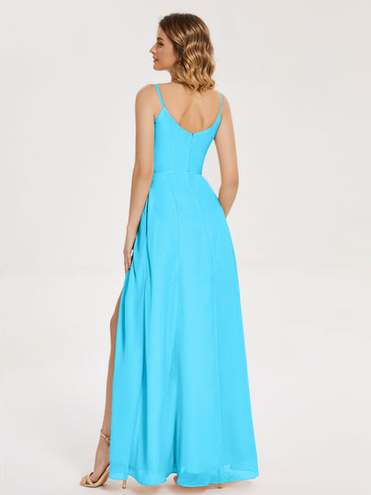 Blake Spaghetti Straps Chiffon Bridesmaid Dress with Slit