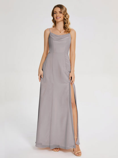 Blake Spaghetti Straps Chiffon Bridesmaid Dress with Slit
