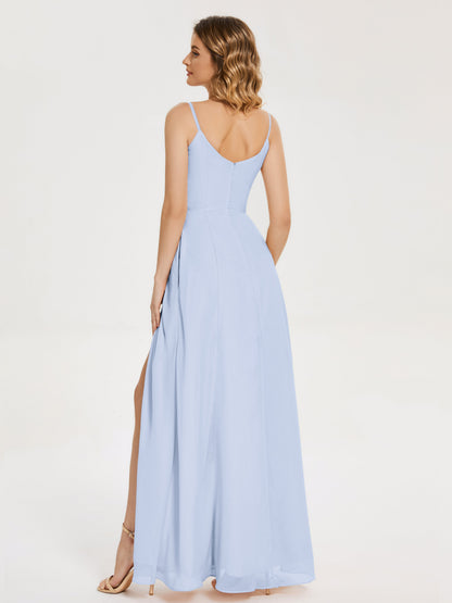 Blake Spaghetti Straps Chiffon Bridesmaid Dress with Slit
