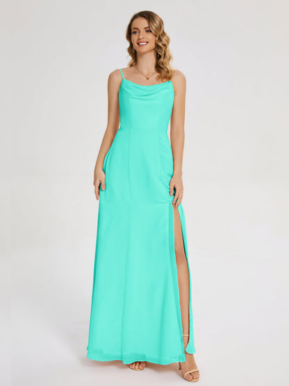 Blake Spaghetti Straps Chiffon Bridesmaid Dress with Slit