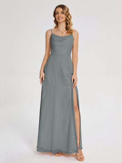Blake Spaghetti Straps Chiffon Bridesmaid Dress with Slit