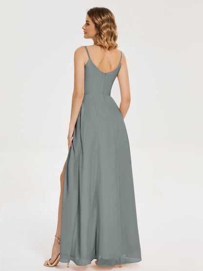 Blake Spaghetti Straps Chiffon Bridesmaid Dress with Slit