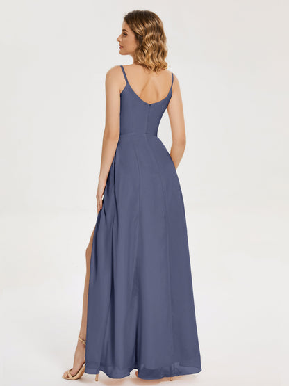 Blake Spaghetti Straps Chiffon Bridesmaid Dress with Slit