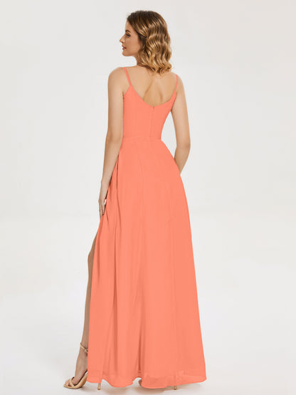 Blake Spaghetti Straps Chiffon Bridesmaid Dress with Slit