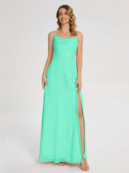 Blake Spaghetti Straps Chiffon Bridesmaid Dress with Slit