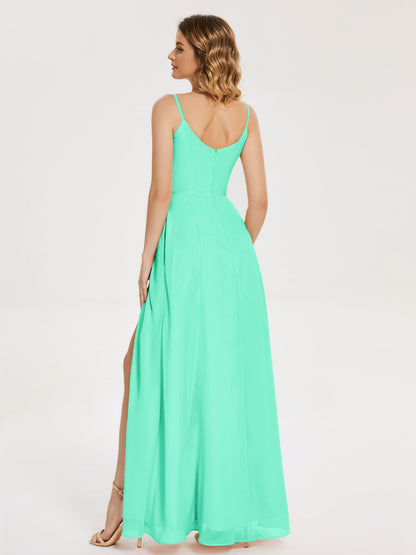 Blake Spaghetti Straps Chiffon Bridesmaid Dress with Slit