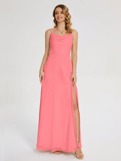Blake Spaghetti Straps Chiffon Bridesmaid Dress with Slit