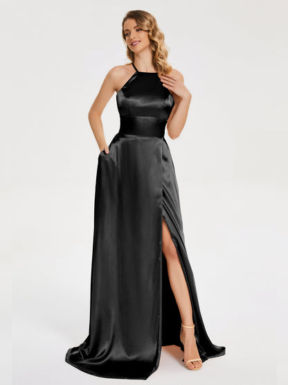 Elaina Spaghetti Straps Soft Satin Bridesmaid Dress with Training