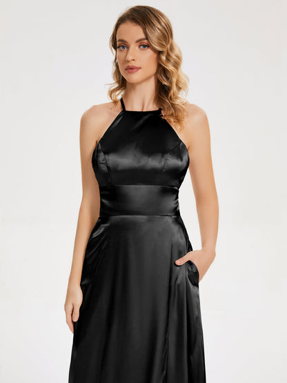 Elaina Spaghetti Straps Soft Satin Bridesmaid Dress with Training