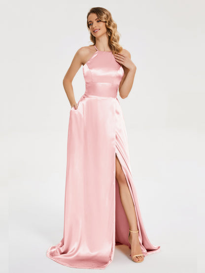 Elaina Spaghetti Straps Soft Satin Bridesmaid Dress with Training