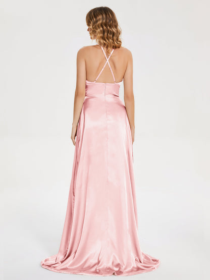 Elaina Spaghetti Straps Soft Satin Bridesmaid Dress with Training
