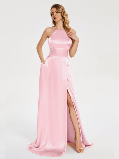 Elaina Spaghetti Straps Soft Satin Bridesmaid Dress with Training