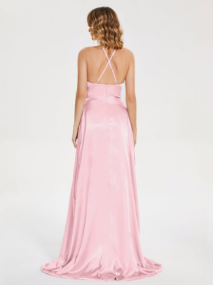 Elaina Spaghetti Straps Soft Satin Bridesmaid Dress with Training