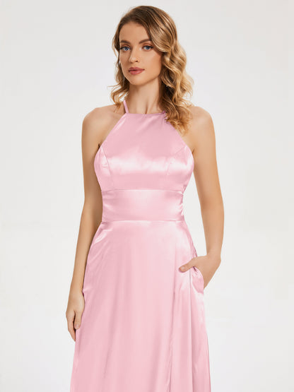 Elaina Spaghetti Straps Soft Satin Bridesmaid Dress with Training