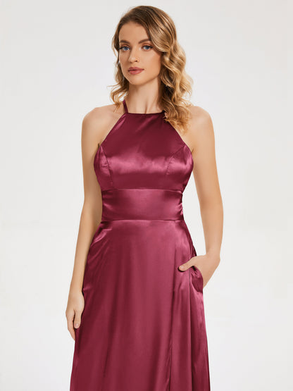 Elaina Spaghetti Straps Soft Satin Bridesmaid Dress with Training