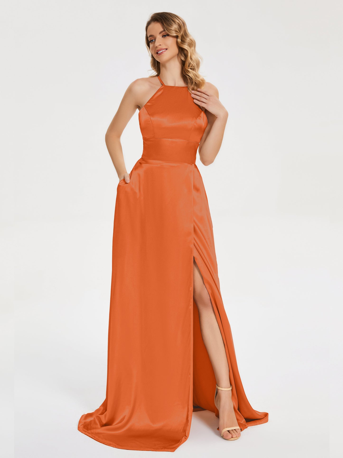 Elaina Spaghetti Straps Soft Satin Bridesmaid Dress with Training
