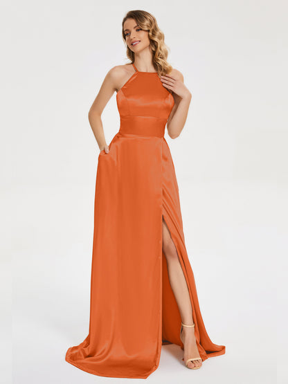 Elaina Spaghetti Straps Soft Satin Bridesmaid Dress with Training